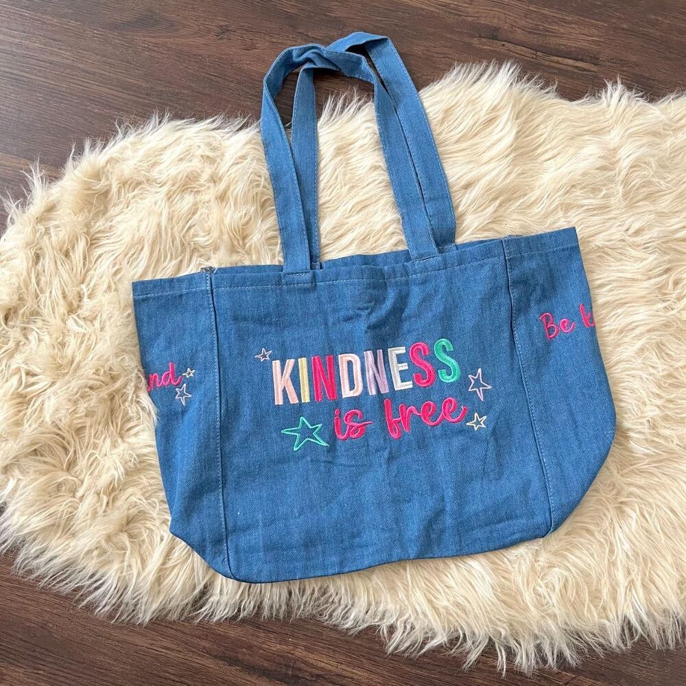 Hoodies For Heroes "kindness is free" Colorful Star Patch Denim Tote Bag